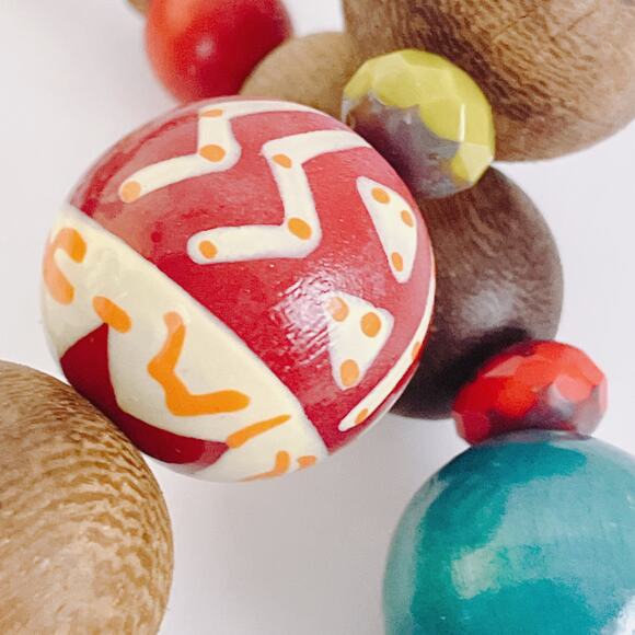 Colorful Chunky Painted Wood Bead Global Style Necklace Boho Bold Folk Graziano? - Picture 8 of 11